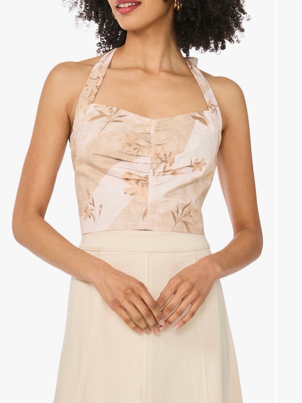 Parker Beige Floral Halter Crop Top